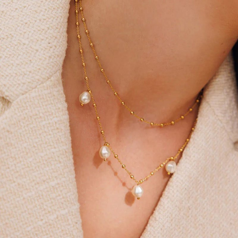 Emmy Pearl Halsband Gold Crystal