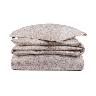 Bäddset Bomullssatin, Bladmönstrat Beige/Burgundy
